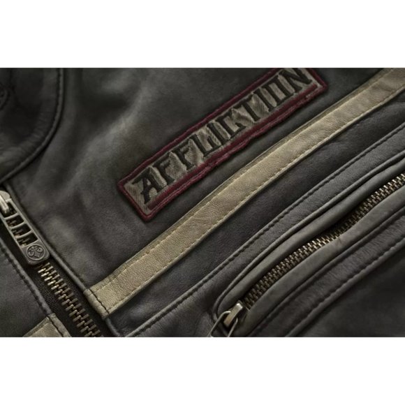 AFFLICTION Leather BLACK MOON RIDERS JACKET Grey - Picture 7 of 11